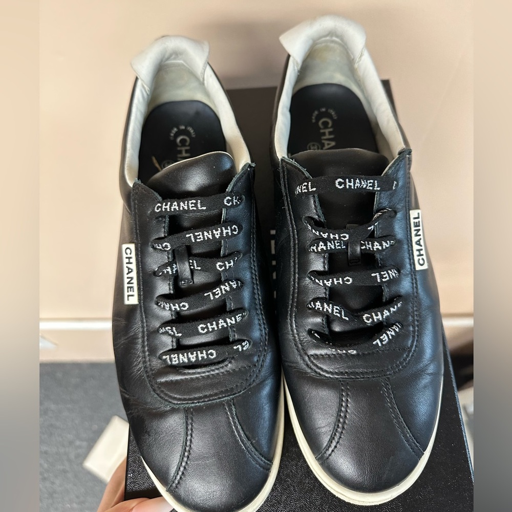 Chanel Low Top Black Leather Sneakers - Picture 6 of 10